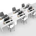 Modern Office Desk Setup With Multiple Computer Monitors And Ergonomic Chairs 3d model