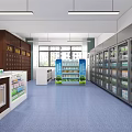 Modern Specialty Store Interior with Shelves Counter and Refrigerator Units