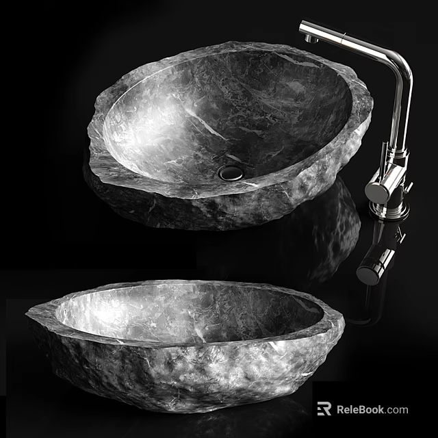 Natural Edge Stone Washbasin Design With Modern Chrome Faucet For Bathroom Decor 3d model 