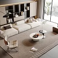 Sofa Coffee Table Combination Single Person Sofa Side Table Floor Lamp Hanging Painting Decoration Green Plant 3d model