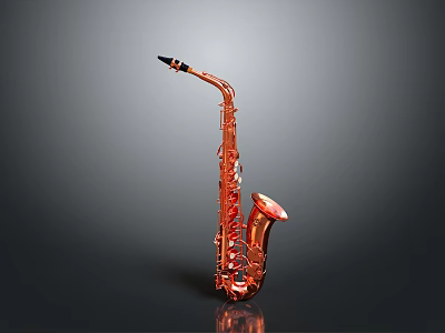 Professional Copper Saxophone Musical Instrument With Shiny Metal Body And Black Mouthpiece 3d model