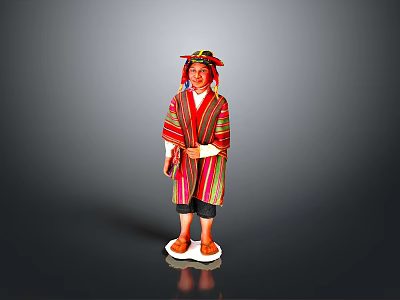 Ethnic Decorative Doll Wearing Striped Cape Hat And Standing On White Base 3d model