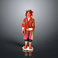 Ethnic Decorative Doll Wearing Striped Cape Hat And Standing On White Base