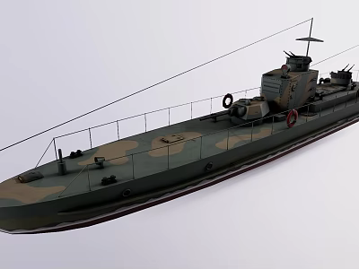 Detailed Warship Model With Camouflage Paint Deck Railing And Hull Weapons 3d model