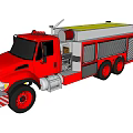 Red Fire Truck With Ladder Water Tank And Firefighting Equipment
