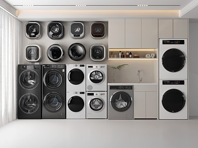 modern washing machine wall mounted washer dryer cabinet 3d model