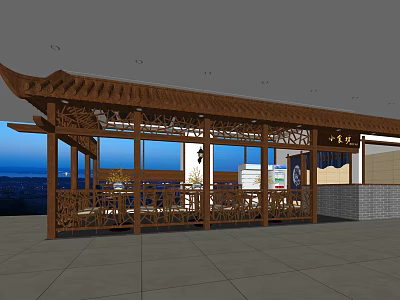 Traditional Chinese Restaurant With Wooden Pavilion Structure Open Windows And Classic Decor 3d model