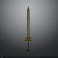 Decorative Fantasy Sword With Glowing Blue Tip Golden Blade And Intricate Hilt Design