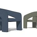 Two Modern Minimalist Accent Chairs in Navy Blue and Sage Green Upholstered Fabric