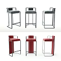 Modern Bar Stools With Metal Frame Upholstered Seats Armrests In Gray And Red Tones