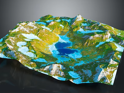 Scenic Mountainous Landscape With Blue Lakes Green Vegetation And Snowy Peaks 3d model