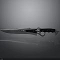 Sharp Metal Knife With Black Handle Metallic Accents Modern Design On Reflective Surface
