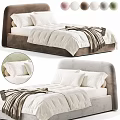 Double Bed With White and Pink Upholstered Headboard White Comforter and Brown Throw Blanket