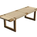 Public Chair With Wooden Frame And Woven Rattan Seat For Outdoor Spaces