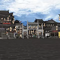 Ancient Chinese Architecture With Traditional Wooden Structure Hanging Lanterns Curved Eaves And Courtyard View