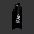 Fashionable Black Shirt With White Floral Patterns On Collar Cuffs And Button Details