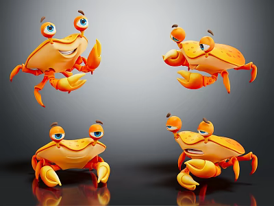 Playful Cartoon Crab Characters With Cute Expressions And Various Poses In 3D Render 3d model