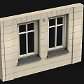 Two Casement Windows with White Frames on Light Stone Wall and Grey Windowsills 3d model