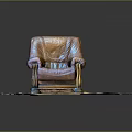 Leather Single Seater Sofa With Armrests And Striped Legs On Herringbone Wooden Floor