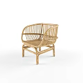 Set of Four Natural Rattan Leisure Chairs With Black Cushions And Armrests