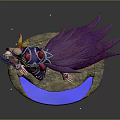 3D Fantasy Female Character Model With Purple Cape Red Blue Armor And Glowing Blue Base