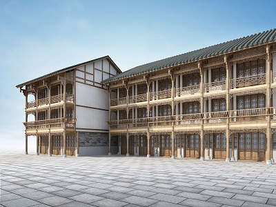 Ancient Building Construction Ancient Building Doors and Windows Chinese-style Building Chinese-style Balcony 3d model