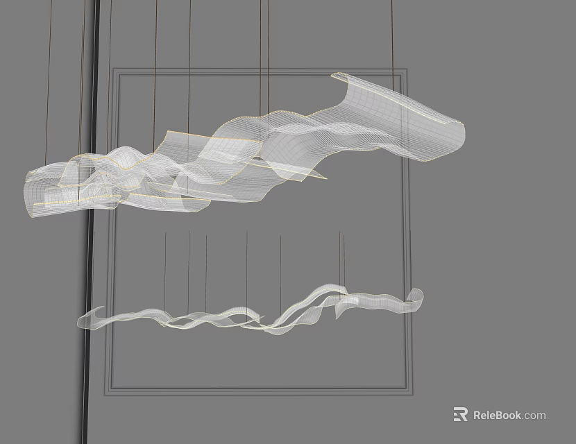 Modern Wavy White Chandeliers With Metal Frame Hanging In Contemporary Setting 3d model 