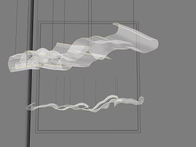Modern Wavy White Chandeliers With Metal Frame Hanging In Contemporary Setting 3d model