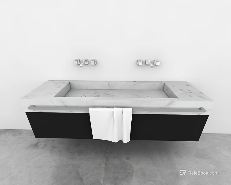 Modern Bathroom Sink Design With Marble Countertop Black Cabinet And White Towel 3d model 