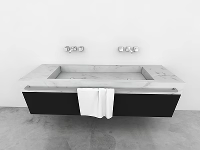 Modern Bathroom Sink Design With Marble Countertop Black Cabinet And White Towel 3d model