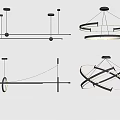 Modern Geometric Chandeliers Featuring Circular Linear LED Designs and Metal Frames 3d model