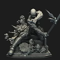 Detailed Sculpted Figure In Dynamic Action Pose With Swords Gun On Rock Textured Base