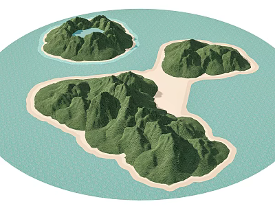 Scenic Garden Landscape With Multiple Islands Green Mountains Surrounded By Blue Water And Sandy Connections 3d model