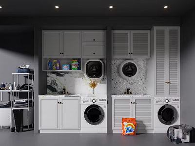 Bathroom Cabinet Frame In Laundry Room With White Cabinets Washing Machines And Cleaning Supplies 3d model