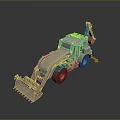 Sand Colored Multi functional Utility Vehicle With Front Loader Bucket And Rear Arm