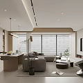 Modern Minimalist Living Room With Gray Sofa And Large Windows 3d model