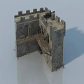 Medieval Castle Hinged Door With Stone Wall And Wooden Platform Structure 3d model