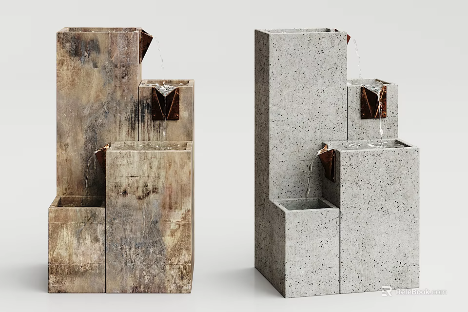 Modern Garden Decorative Water Fountains With Layered Structure And Different Textures 3d model 