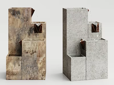 Modern Garden Decorative Water Fountains With Layered Structure And Different Textures 3d model