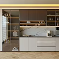 Modern Sideboard with Glass Doors Marble Countertop Lighting and Storage Drawers
