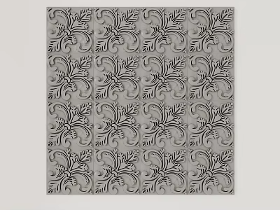 Intricate Carved Patterns With Repeating Leaf Motifs On Gray Decorative Panel 3d model
