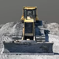 Yellow Bulldozer With Tracks And Blade Working On Earthmoving Ground With Track Marks