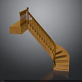 Orange Wooden Staircase Furniture With Handrail And Curved Steps Design