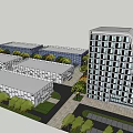 Modern Multi Storey Office Building With Green Roof Glass Facade And Trees