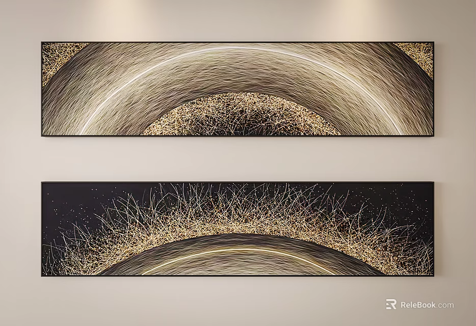 Modern Abstract Painting Wall Art With Golden Arched Texture And Dark Tones 3d model 
