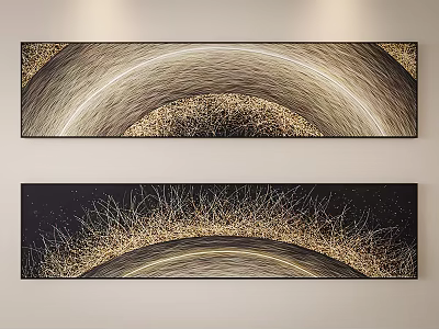 Modern Abstract Painting Wall Art With Golden Arched Texture And Dark Tones 3d model