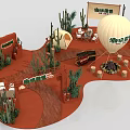 Cacti Plant Combination in Desert Themed Display Area With Wooden Pathway And Natural Elements