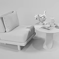 Modern Single Chair with Patterned Cushion and Marble Side Table Coffee Pot and Grapes 3d model