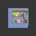 Cartoon Blue Refrigerator Interior Scene With Colorful Blocks Carrot Ice Cream Striped Cup And Cookie