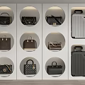 Luxury Leather Bags And Suitcases Collection In Wall Mounted Display Cabinet